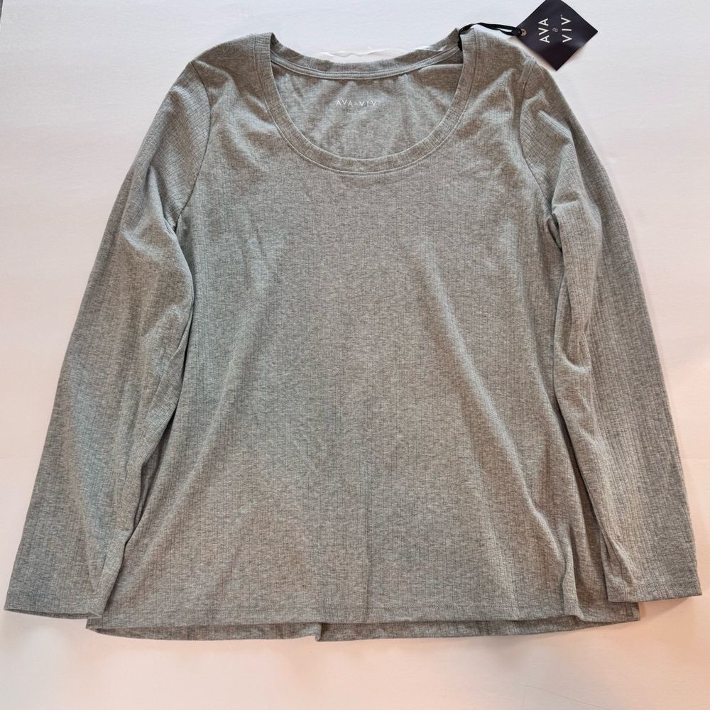 AVA & VIV Women’s Plus Heather Gray Long Sleeve Tee Size 1X